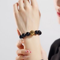 老庙黄金 足金黑曜石手串 黑金貔貅
