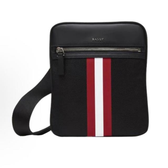 BALLY 男款拉链开合条纹单肩包