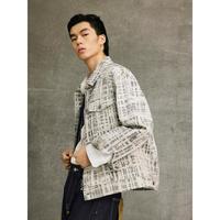  GXG 抽象乱格纹满版提花 男士牛仔夹克