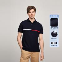 TOMMY HILFIGER TommyHilfiger春夏男休闲通勤拼色织带字母刺绣合身短袖T恤POLO衫