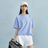 Champion 春夏纯色女士短袖T恤短款休闲圆领简约后背字母印花