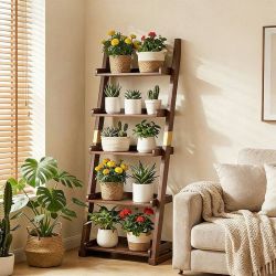 密林 实木花架花台置物架阳台家用落地式室内客厅奇石架植物盆栽展示架 加厚实木花架5层