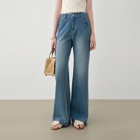 自巧 小个子侧缝插片微喇裤牛仔裤女2026新款浅蓝色喇叭裤360°弹