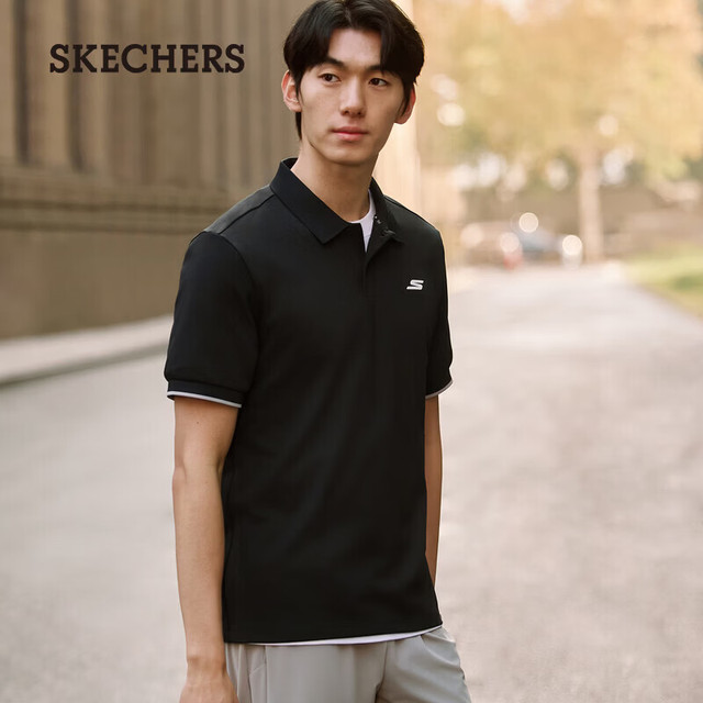 斯凯奇 男士针织短袖休闲舒适POLO衫