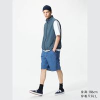 优衣库 男装女装牛仔工装短裤/水洗产品裤子休闲宽松中裤477165