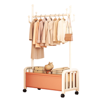  全品屋 移动 落地挂衣架 60CM白橙【皮革收纳篮+万向轮】