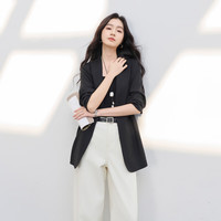 三彩 2026春秋新款宽松西服外套通勤简约V领气质M