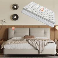 大件超省：喜临门 头层牛皮 双人床  缓缓【云雾米】+白骑士lite床垫 1.8米×2.0米 1.8*2.0m