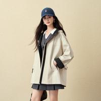 诗凡黎 经典MIU系撞色连帽风衣韩版宽松休闲百搭外套女