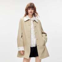 cocoon 可可尼翻领立体花朵大衣2026春季新款复古卡其色蕾丝风衣外套