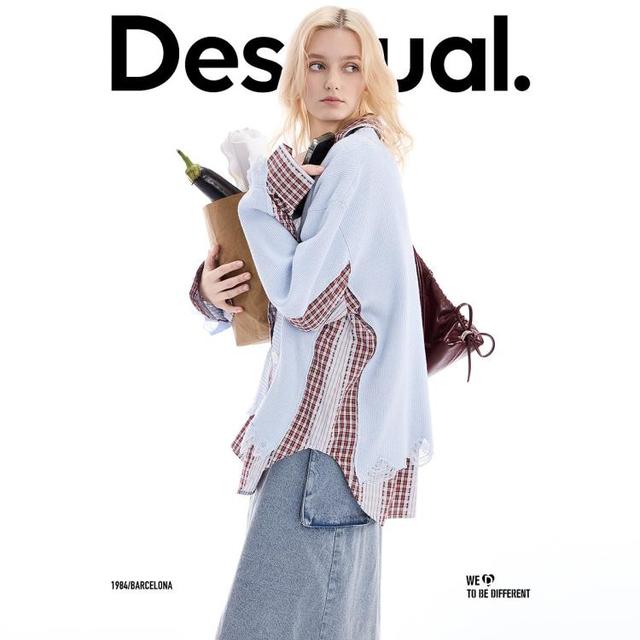 Desigual 26春夏新品针织破洞拼接假两件女式衬衫