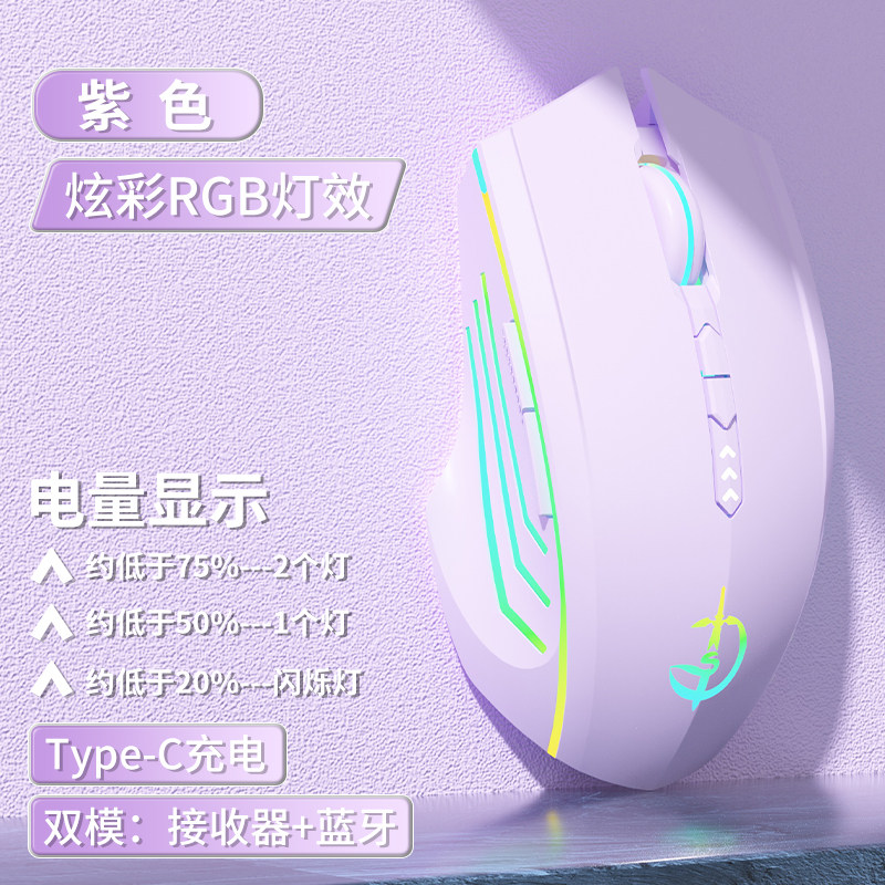 【电量显示】蓝牙无线双模-7键-RGB灯-3200dpi-一键返回桌面-锦葵紫