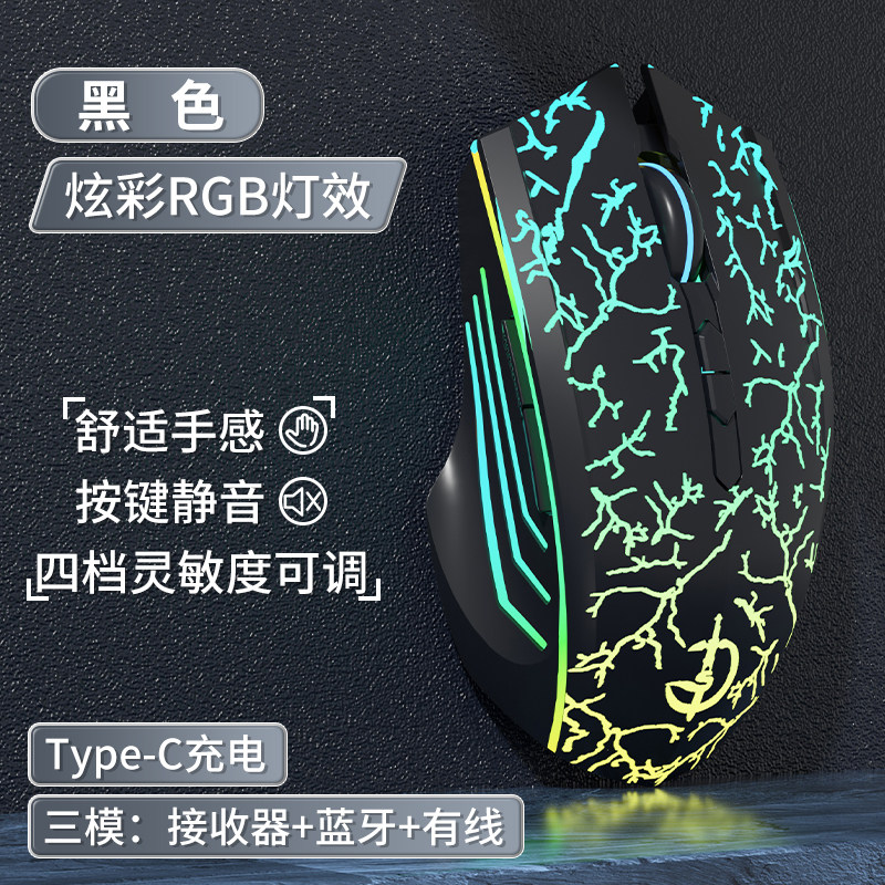 【2.4G/蓝牙/有线三模】7键-RGB呼吸灯-四挡dpi-一键返回桌面-炫酷裂纹黑