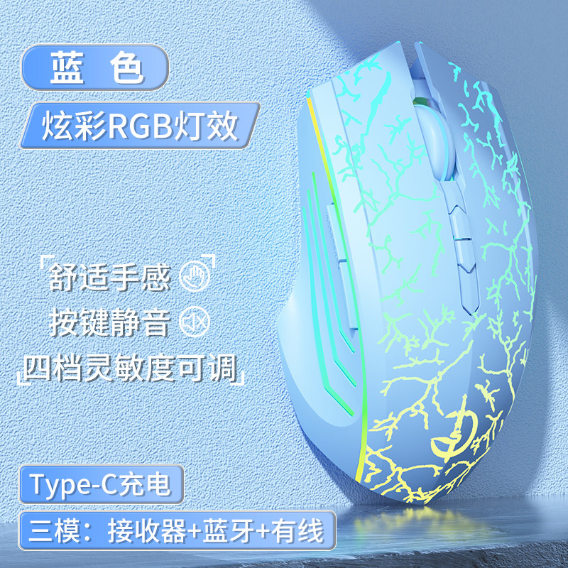 【2.4G/蓝牙/有线三模】7键-RGB呼吸灯-四挡dpi-一键返回桌面-炫酷裂纹蓝