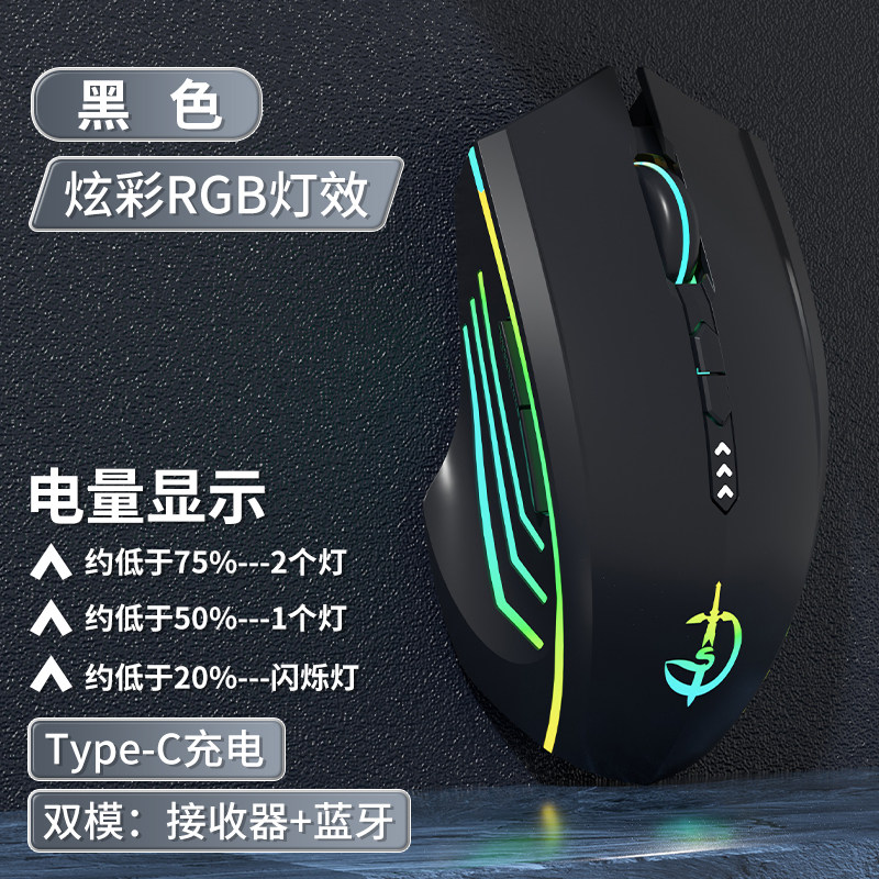 【电量显示】蓝牙无线双模-7键-RGB灯-3200dpi-一键返回桌面-玄雅黑