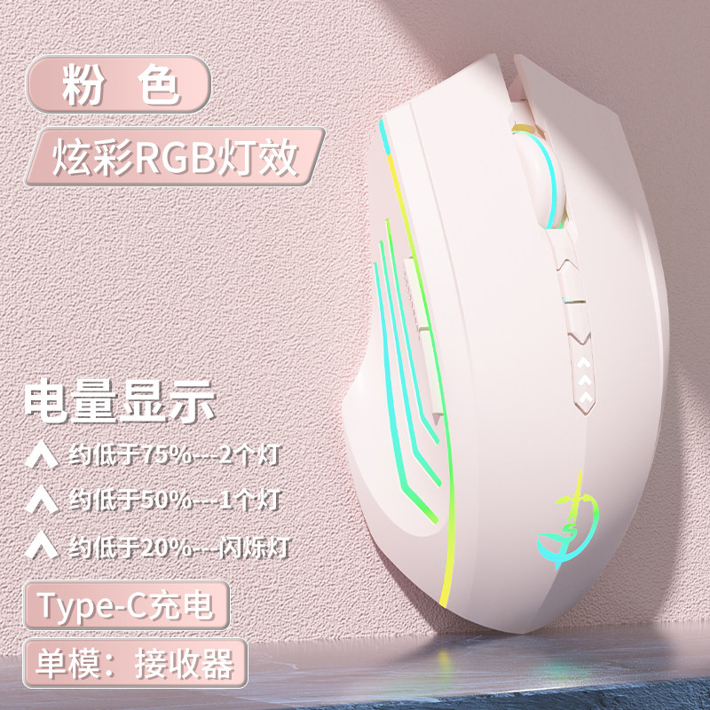 【电量显示】2.4G单模-7键-RGB灯-3200dpi-一键返回桌面-蜜桃粉