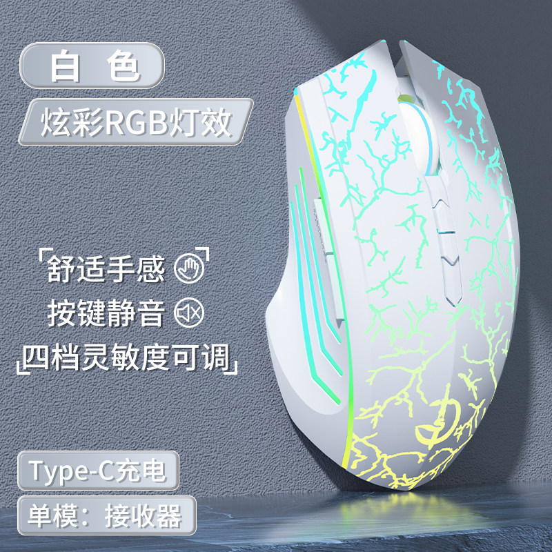 【单模2.4G】7键-RGB呼吸灯-四挡dpi--炫酷裂纹白