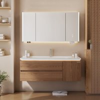  HUIDA/惠达 中古风 浴室柜 陶瓷一体盆 实木洗脸盆 洗漱镜柜