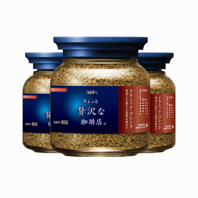 AGF 29.8元/瓶冻干速溶黑咖啡蓝红罐80g*3 古典艺术混合风味无蔗糖美式咖啡