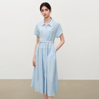 自巧 小个子法式连肩袖莫代尔翻领衬衫裙系带连衣裙2026夏季新品女