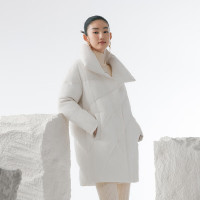 波司登 奥莱反季清仓鹅绒羽绒服女加厚翻领中长款时尚百搭外套 艺术提花白9X66 XL 175/96A
