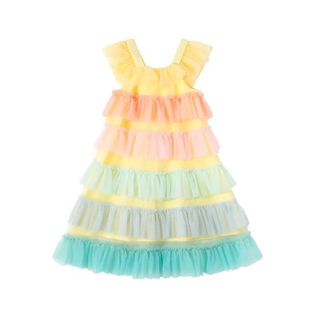 ASK junior 女童连衣裙2024夏小童彩虹网纱蛋糕裙儿童吊带公主裙 黄色 100cm