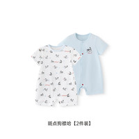 英氏 婴儿夏季薄款连体衣包屁衣 斑点狗短襟哈 2件装(多款可选）