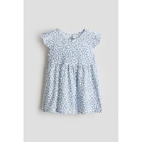  H&M 棉质飞袖 女婴连衣裙 浅蓝色/花卉