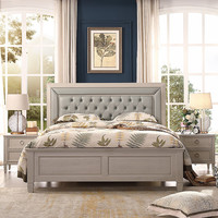栖美墅 美式轻奢现代全实木床欧式真牛皮软靠双人大床
