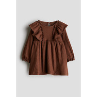  H&M 碎褶 女婴连衣裙 棕色