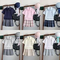 空栗鼠丸 polo衫jk衬衫收腰学院风多色T恤百搭运动款jk格裙套装女
