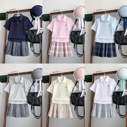 空栗鼠丸 polo衫jk衬衫收腰学院风多色T恤百搭运动款jk格裙套装女