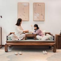 溪木工坊 新中式罗汉床明式简约沙发床老榆木明清仿古卧榻禅意雕花榫卯工艺