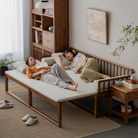 溪木工坊 罗汉床新中式可推拉式沙发床老榆木全实木榻小户型客厅茶室伸缩塌