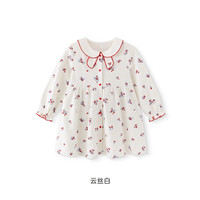 英氏 女童裙子春夏长袖纯棉女童连衣裙新款拜年裙 云丝白 73 cm