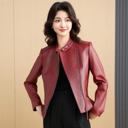 X-MOOM 百搭机车女短款春秋款韩版立领修身皮衣外套