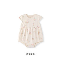英氏 婴儿衣服夏季女童国风连体衣新款月亮裆爬服 桔黄花影 59cm