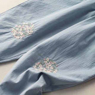  子牧棉麻 刺绣 女士休闲裤