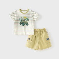 戴维贝拉 儿童针织五分裤套装2026夏装新款男童短袖条纹T恤两件套