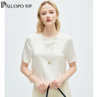 PALUOPO/帕罗 真丝缎 女士真丝短袖T恤
