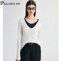 PALUOPO/帕罗 假两件设计 女士针织长袖T恤
