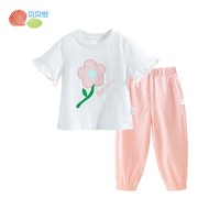 贝贝怡 童装儿童衣服套装夏季薄款女童衣服上衣裤子两件套透气T恤