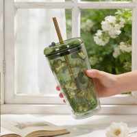 88VIP：大英博物馆 蝴蝶翩翩双层玻璃吸管杯 创意礼物 绿色