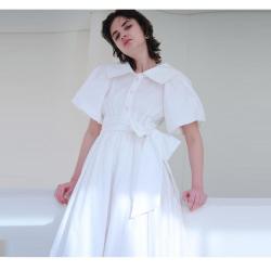 SNIDEL 甜美淑女纯色泡泡袖蝴蝶结连衣裙SWFO231081