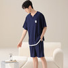 都市丽人 夏季薄款冰丝短袖短裤凉感透气男生可外穿家居服套装 凉感男士短袖短裤-藏青色