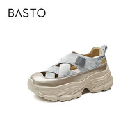 百思图 夏新款轻便厚底户外老爹运动凉鞋女