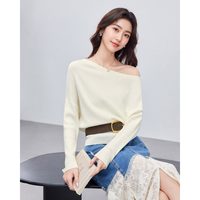 爱依服 2026春季新款通勤轻奢名媛气质修身温柔露肩毛织蝙蝠衫