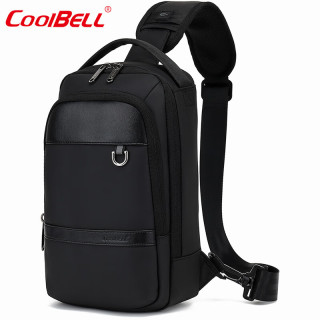coolbell COOL BELL新款男士胸包简约休闲尼龙斜跨包防水耐磨单肩包 黑色7200