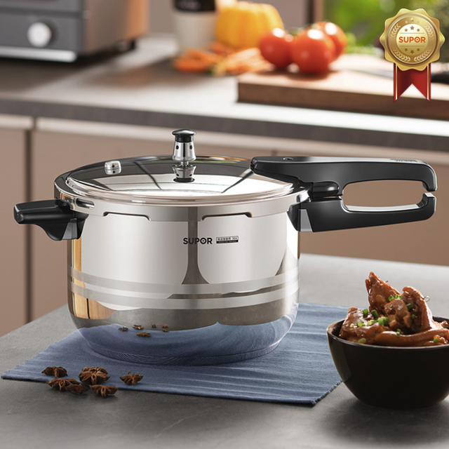 苏泊尔 304不锈钢高压锅3L家用燃气电磁通用安全防爆压力锅商超同款