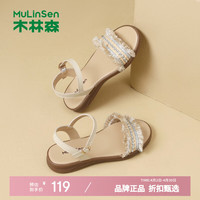 木林森 女鞋休闲凉鞋 夏季轻便一字带凉鞋时尚优雅通勤女士百搭软底单鞋